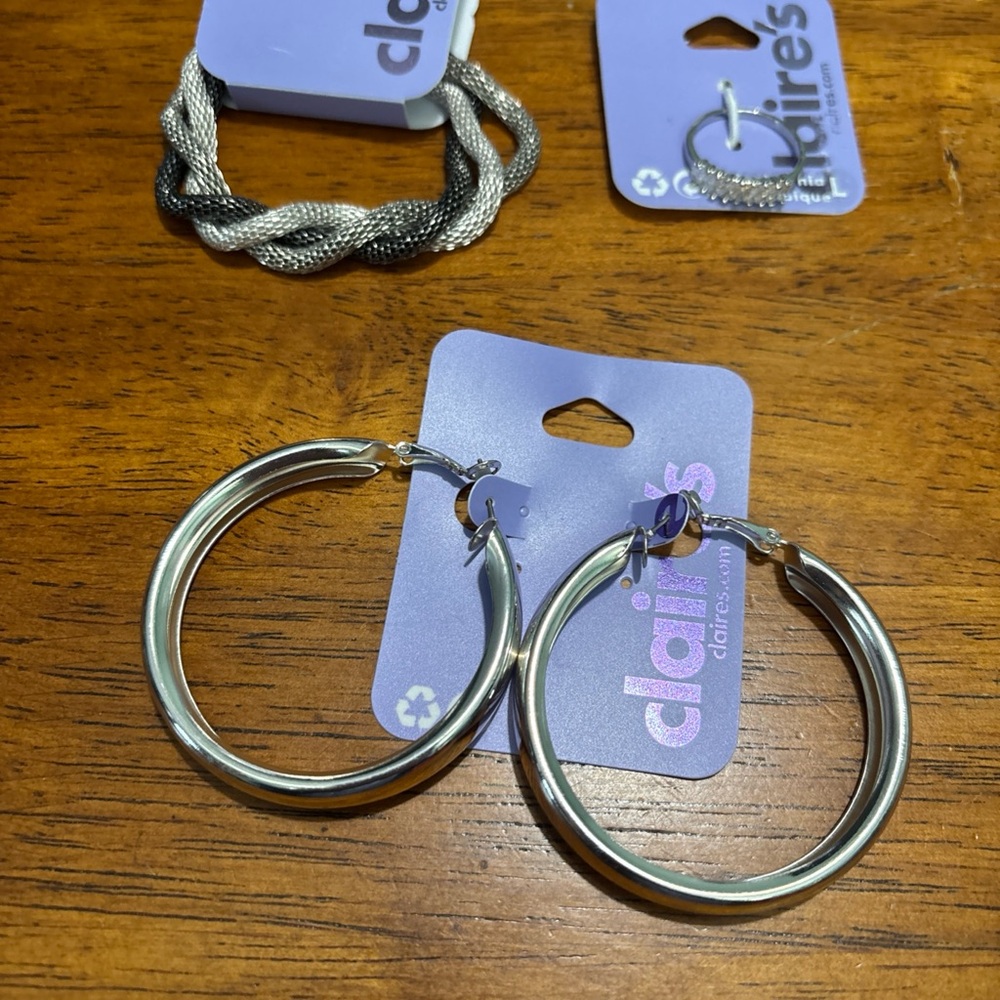 Claire's Silver Hoop Earrings Set